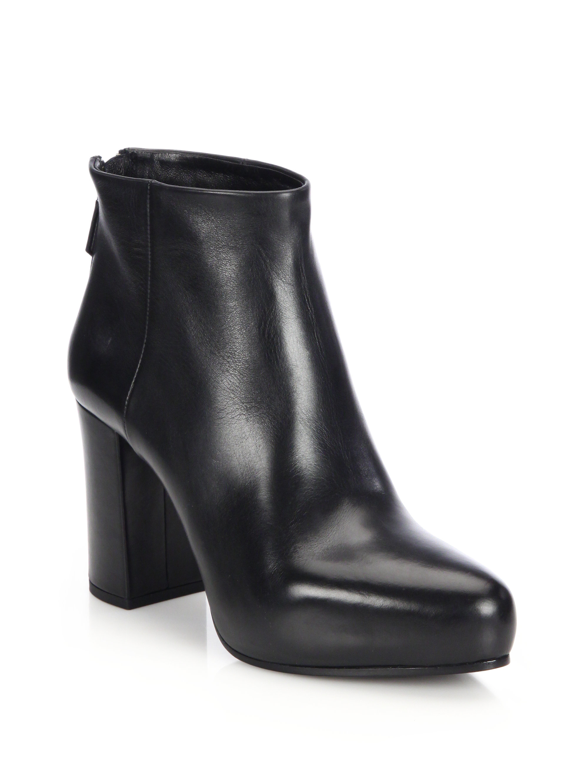 Prada Leather Block-heel Booties in Black | Lyst