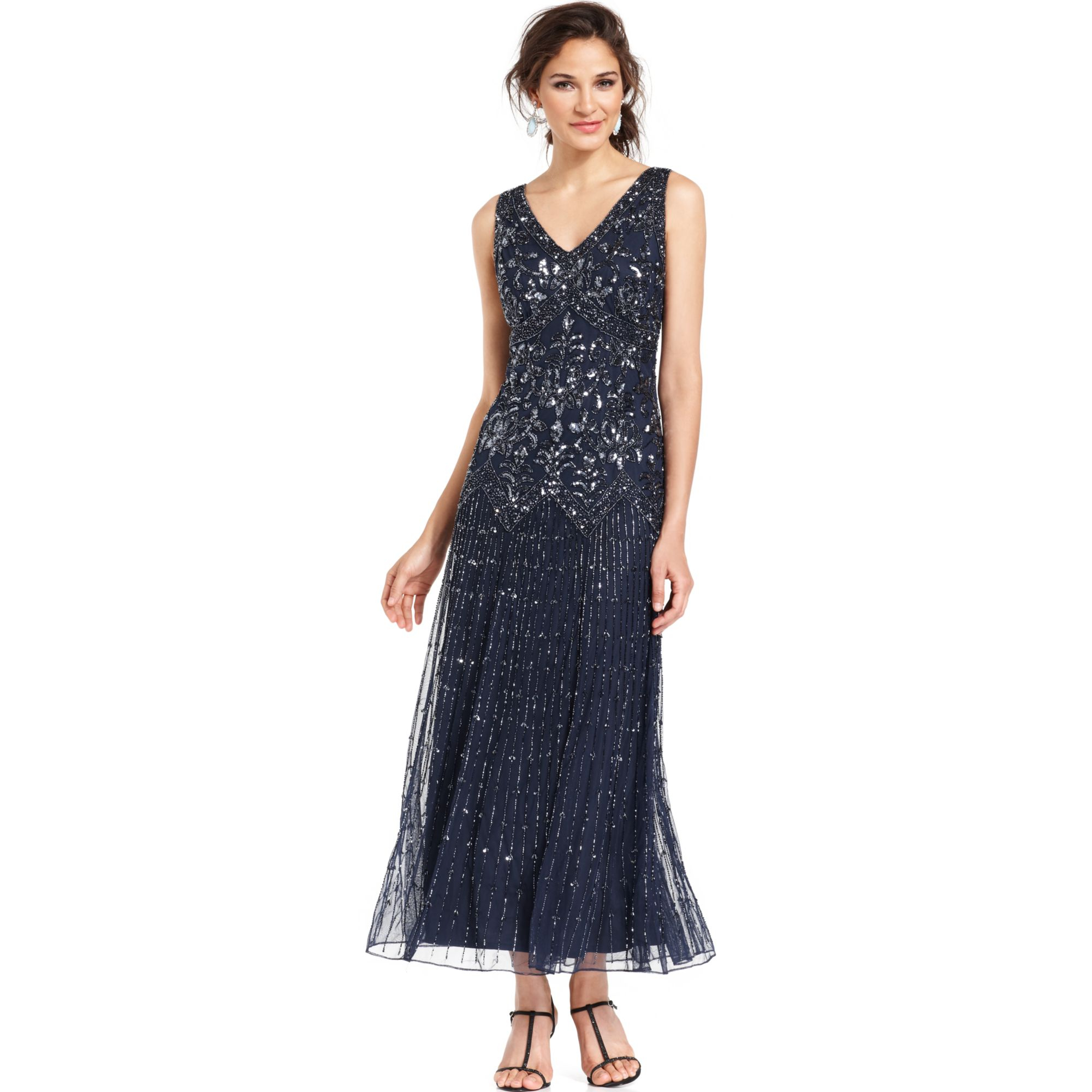 Pisarro nights Beaded A-line Cocktail Dress in Blue | Lyst