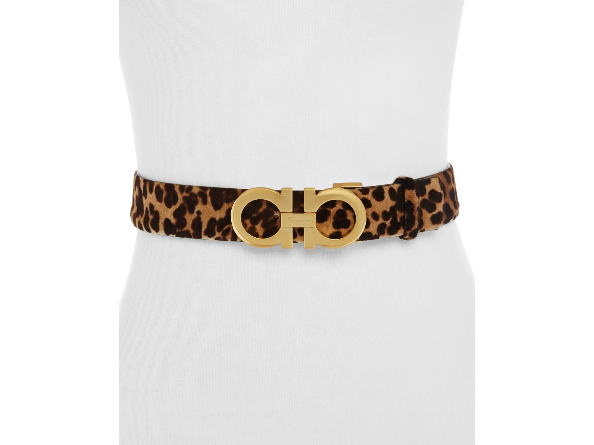 Lyst - Ferragamo Leopard Calf Hair Reversible Leather Belt in Black