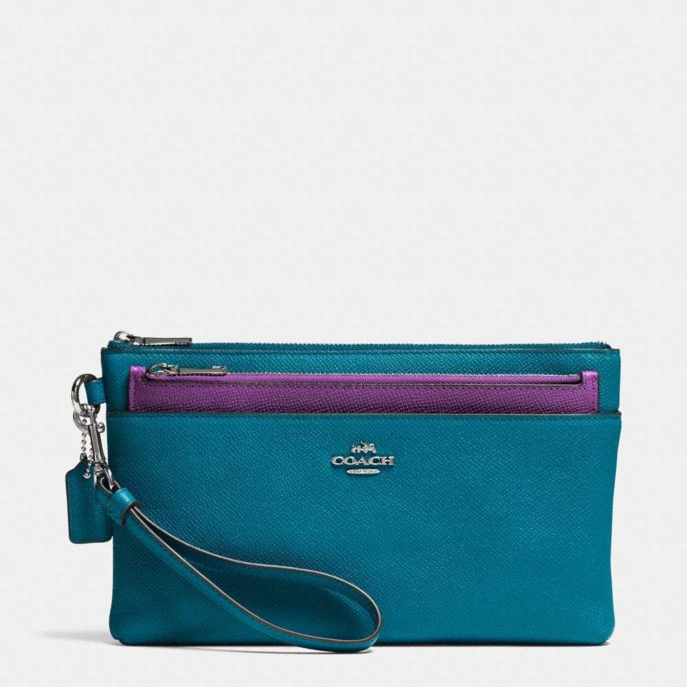 Coach | Green Large Wristlet With Pop-Up Pouch In Embossed Textured Leather | Lyst