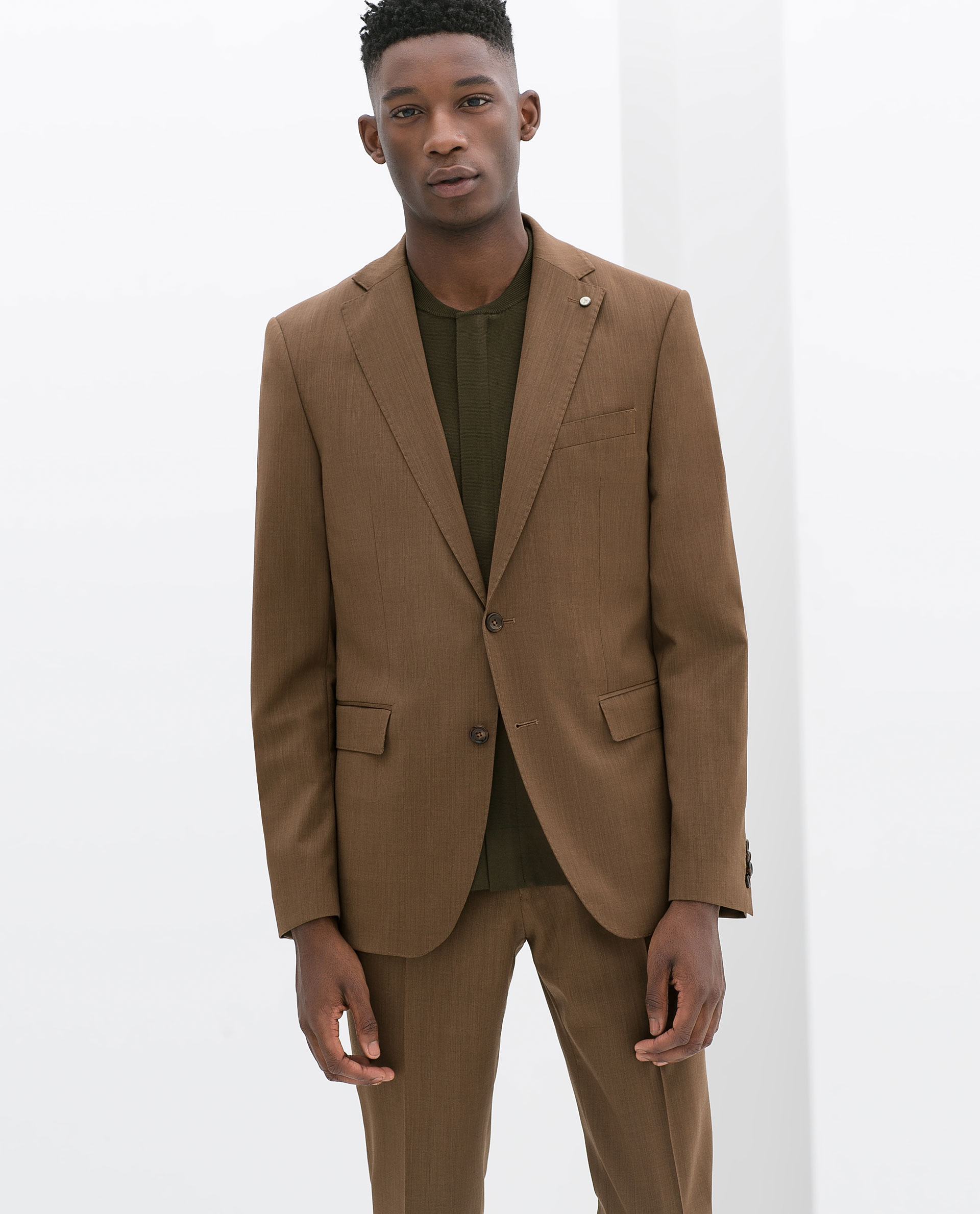 Zara Suit Blazer with Pin On Lapel in Brown for Men Lyst