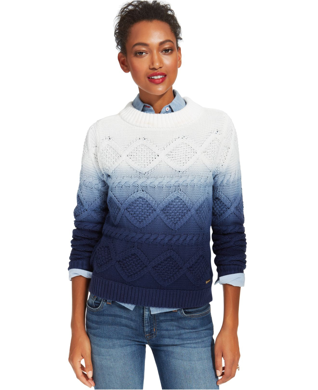 Tommy hilfiger CableKnit Ombre Sweater in Blue Lyst