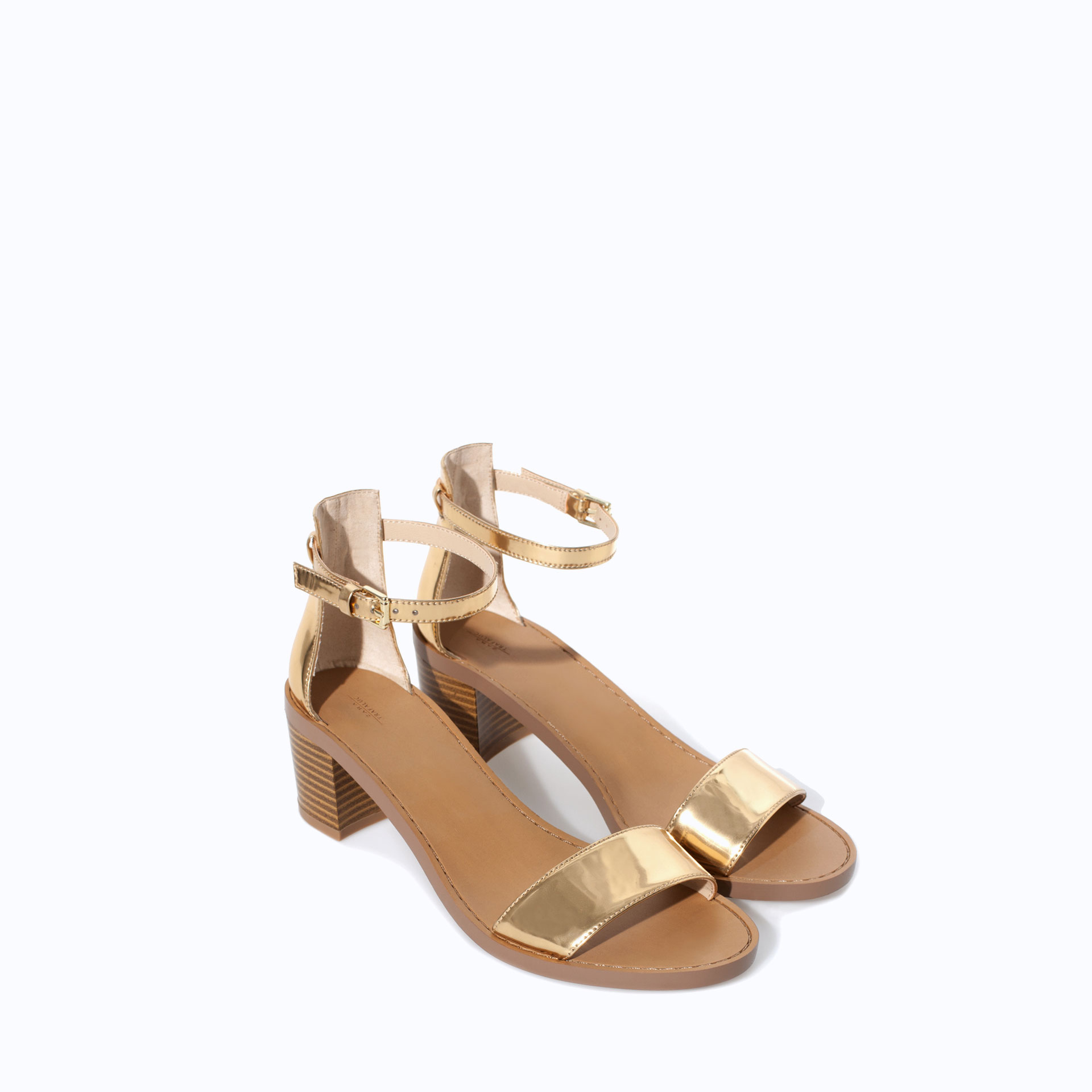Zara Block Heel Sandal in Metallic | Lyst
