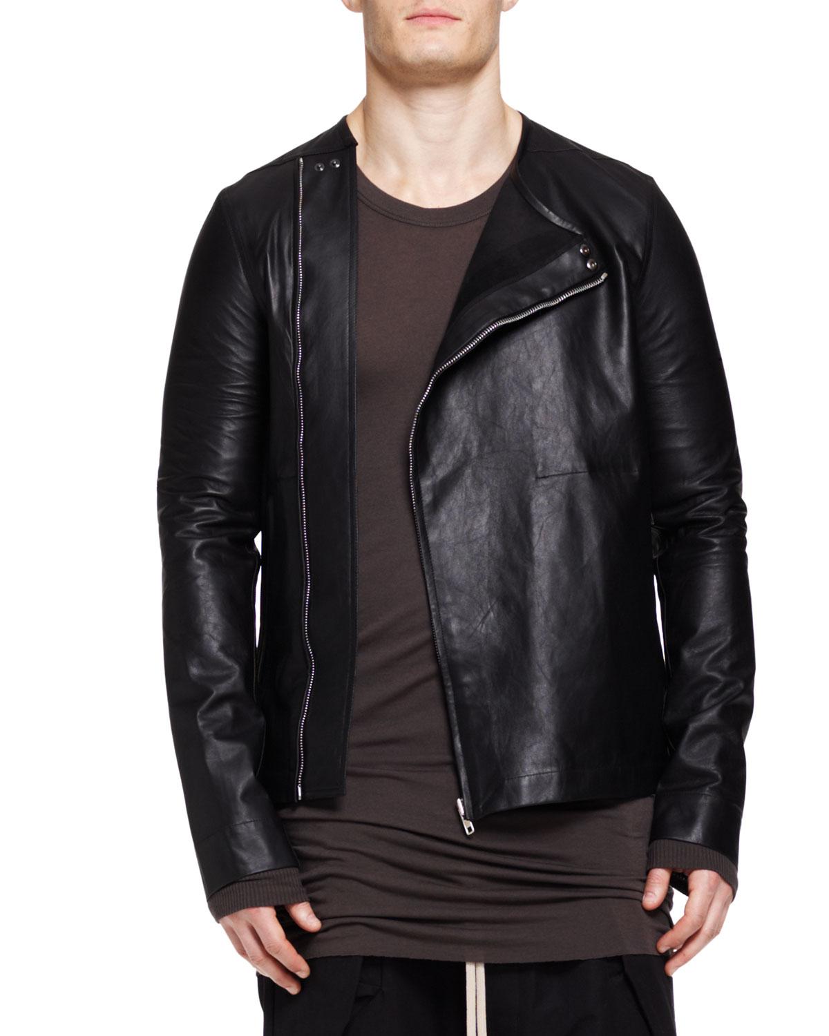 Lyst - Rick owens Asymmetric-Zip Leather Jacket in Black for Men