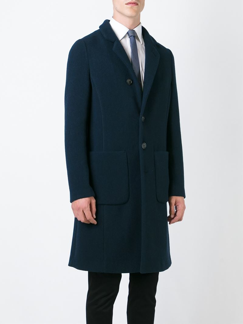 Lyst - Giorgio Armani Long Overcoat in Blue for Men