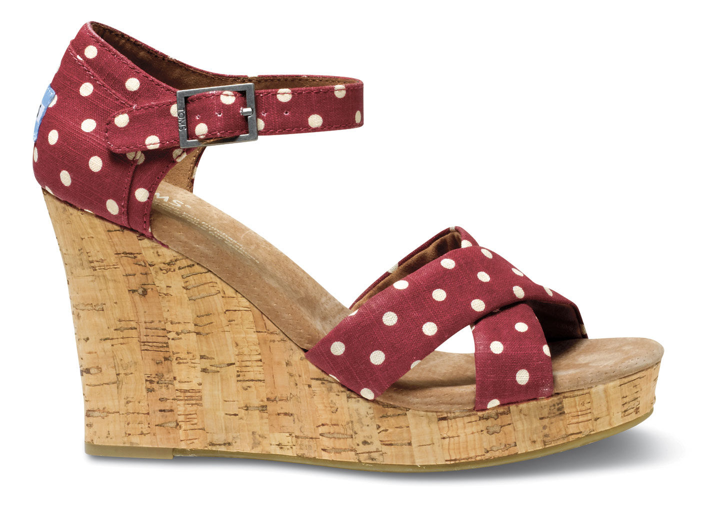 Toms Polka Dot Linen Womens Strappy Wedges In Red Lyst