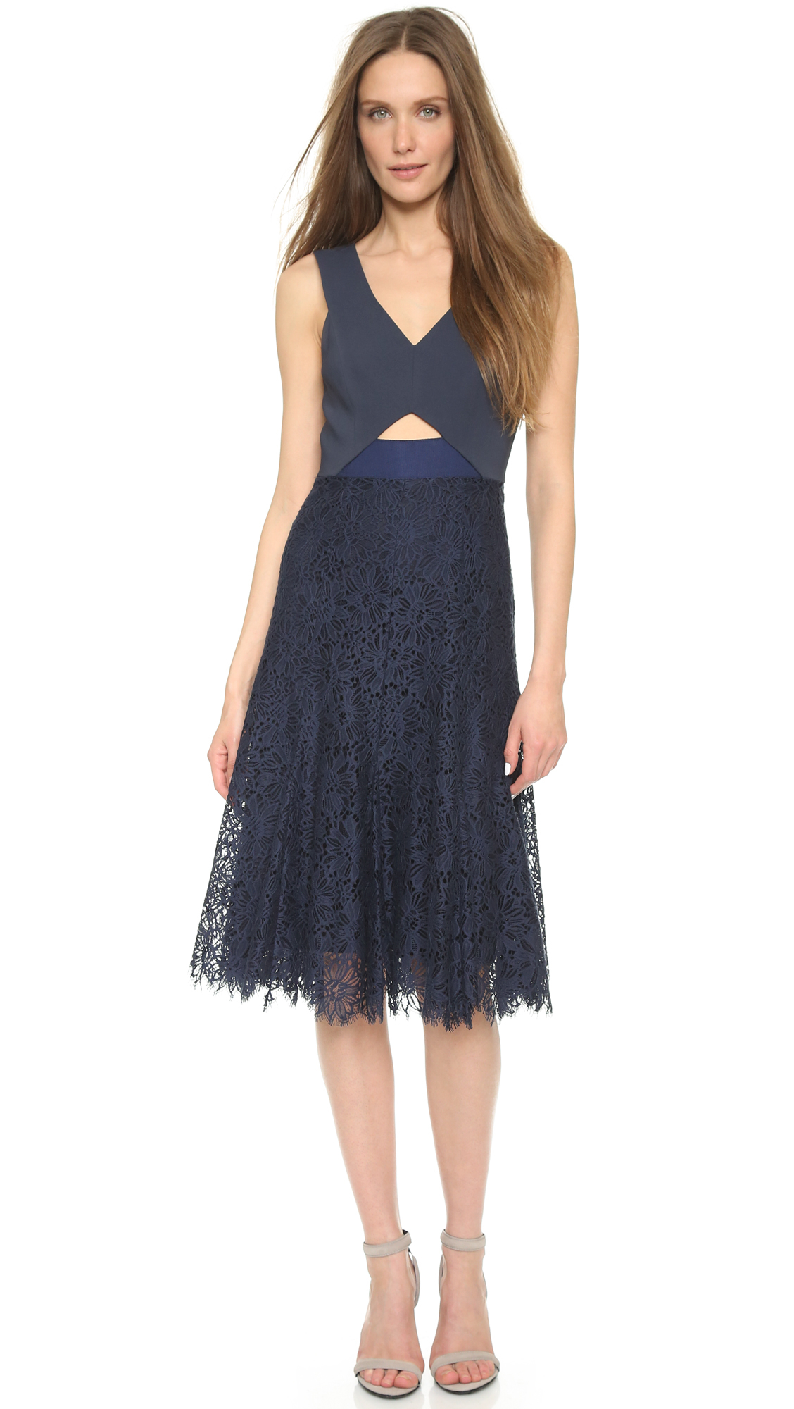 Lyst - Rebecca Taylor Lace Cutout Dress - Navy in Blue