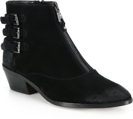 Rebecca Minkoff Zipfront Suede Ankle Boots in Black | Lyst