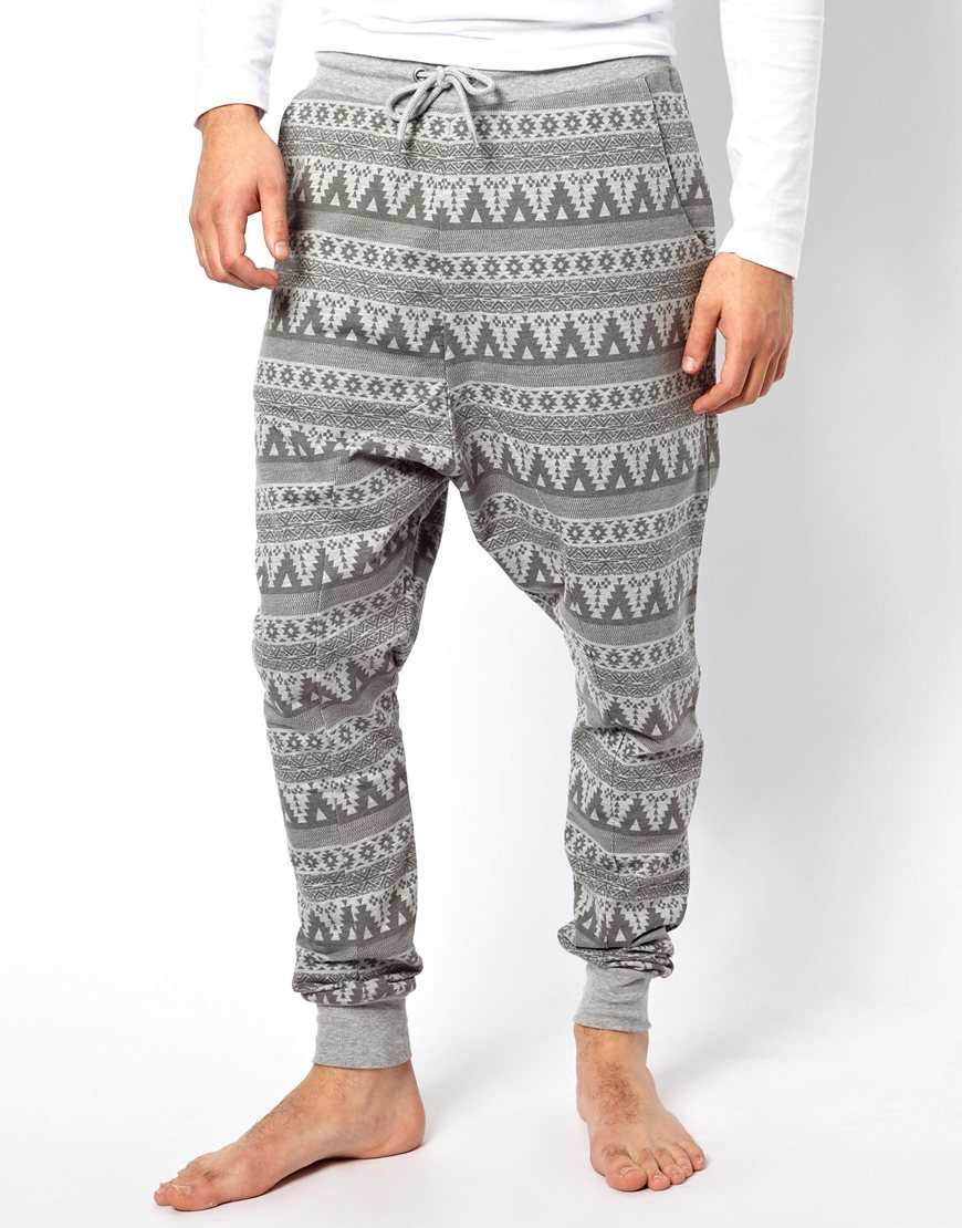 Lyst - Asos Drop Crotch Lounge Sweatpants with Fairisle Print in Gray ...