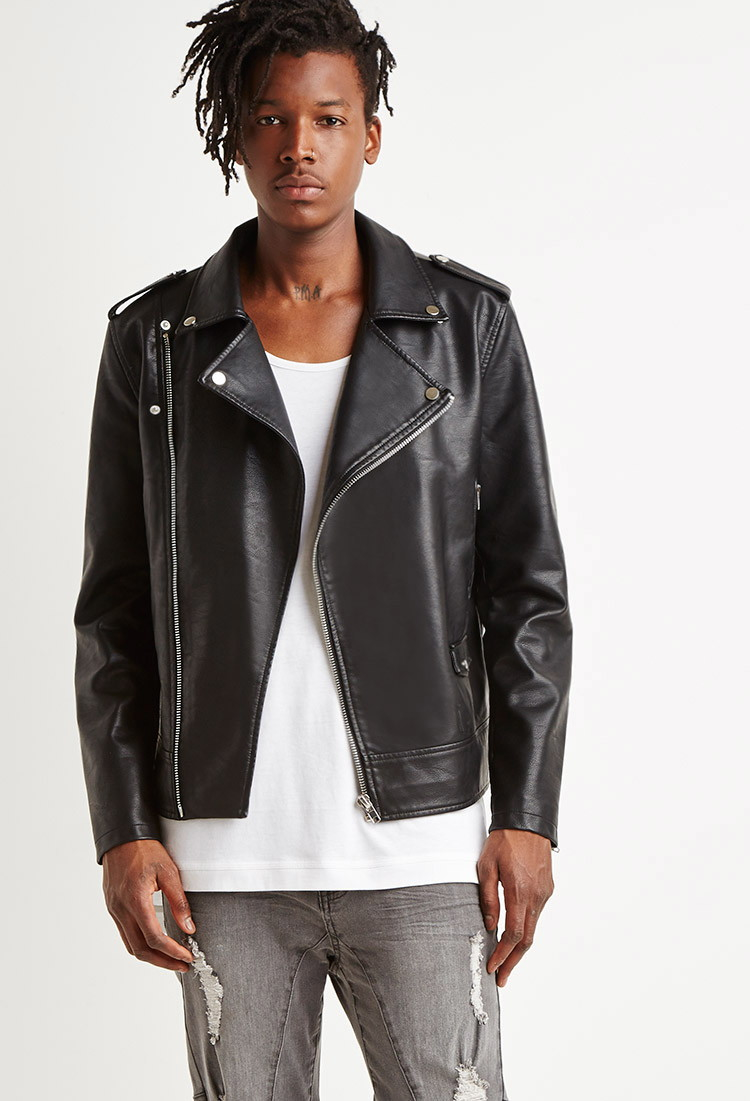 Lyst Forever 21 Faux Leather Moto Jacket In Black For Men Gallery
