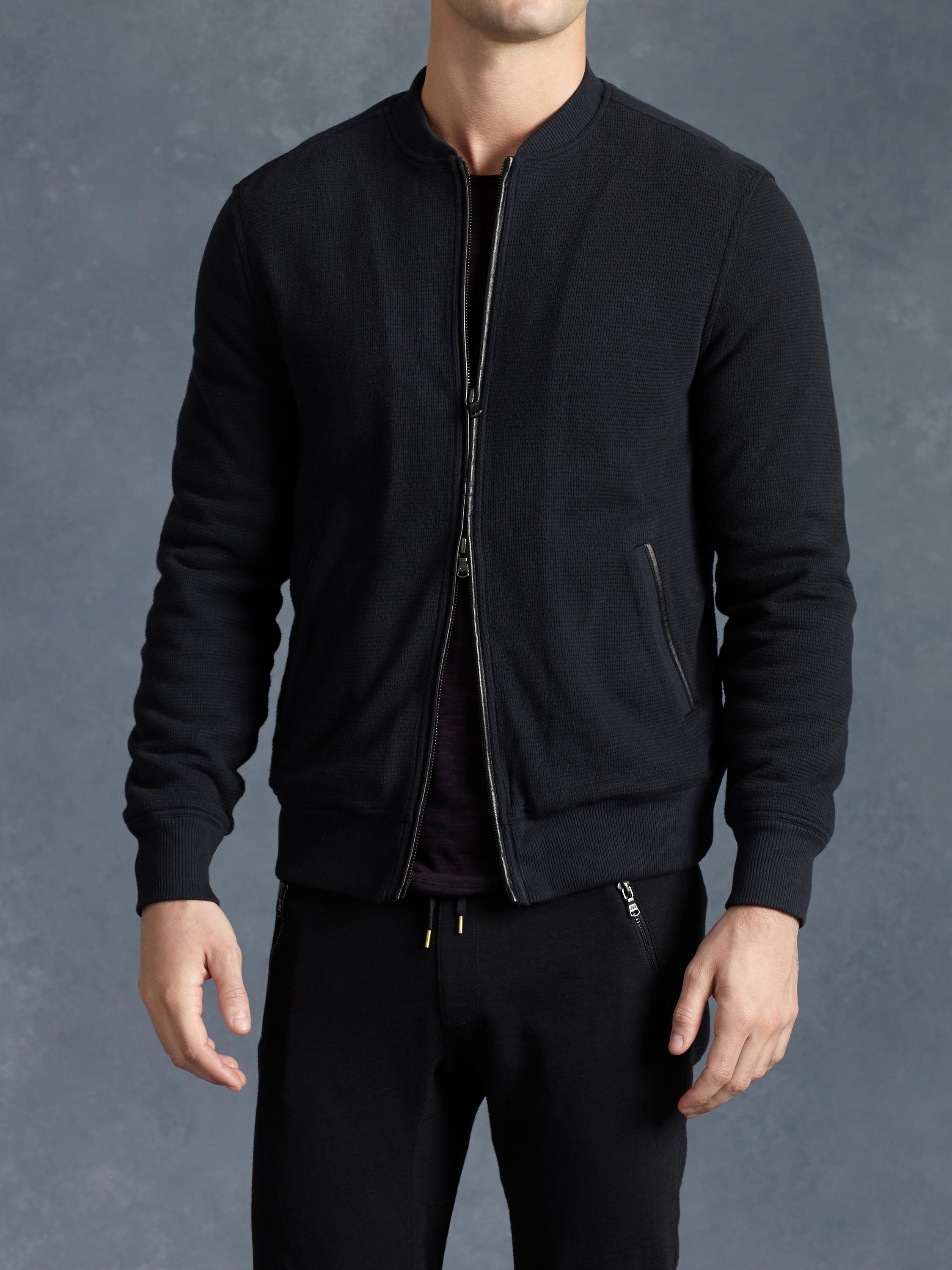 John varvatos Fleece Lined Zip Front Jacket in Black for Men | Lyst