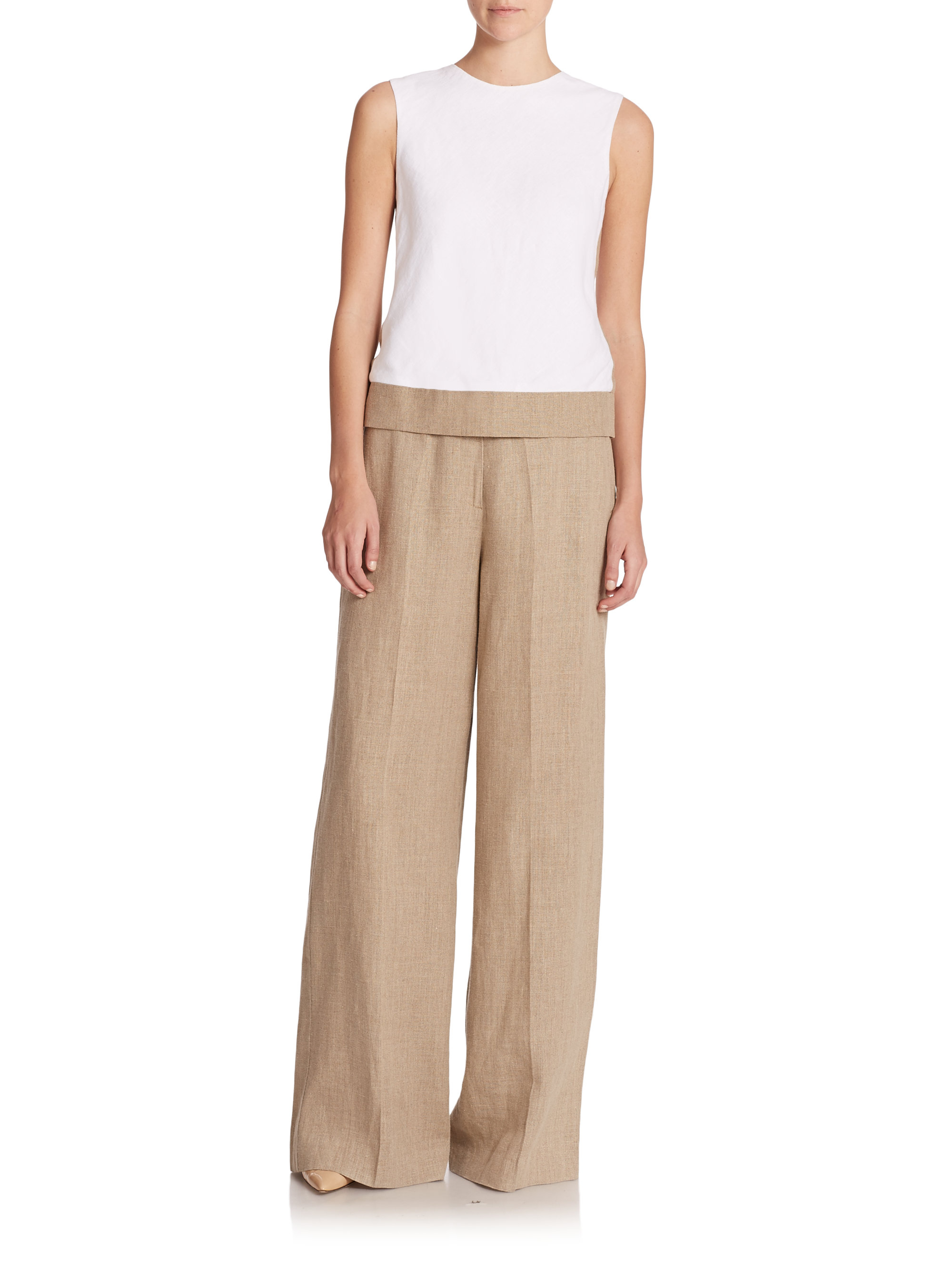 Theory Grinetta Linen Palazzo Pants in Natural | Lyst