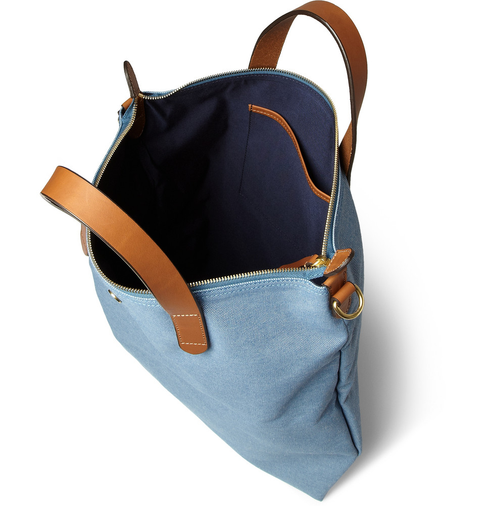 Lyst Mismo Leathertrimmed Canvas Tote Bag In Blue For Men Gallery