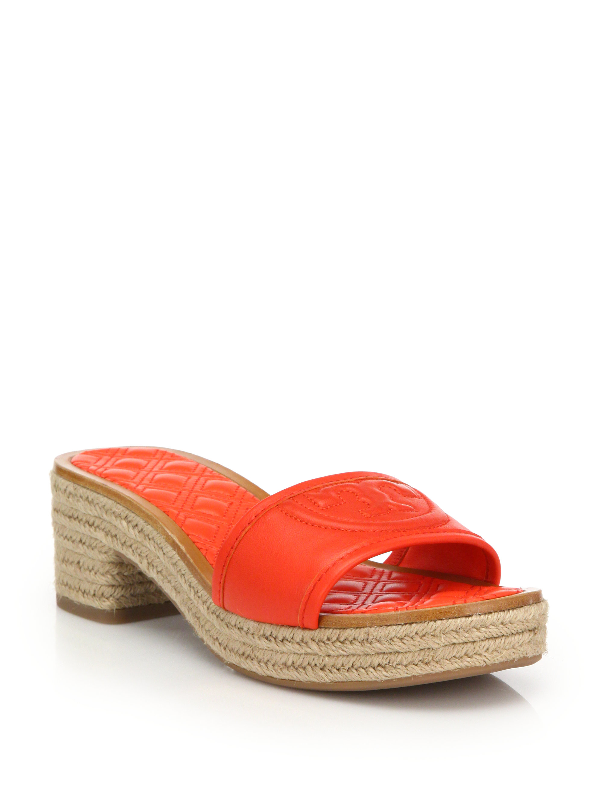 Lyst - Tory Burch Fleming Quilted Leather Espadrille Slide Sandals in Red