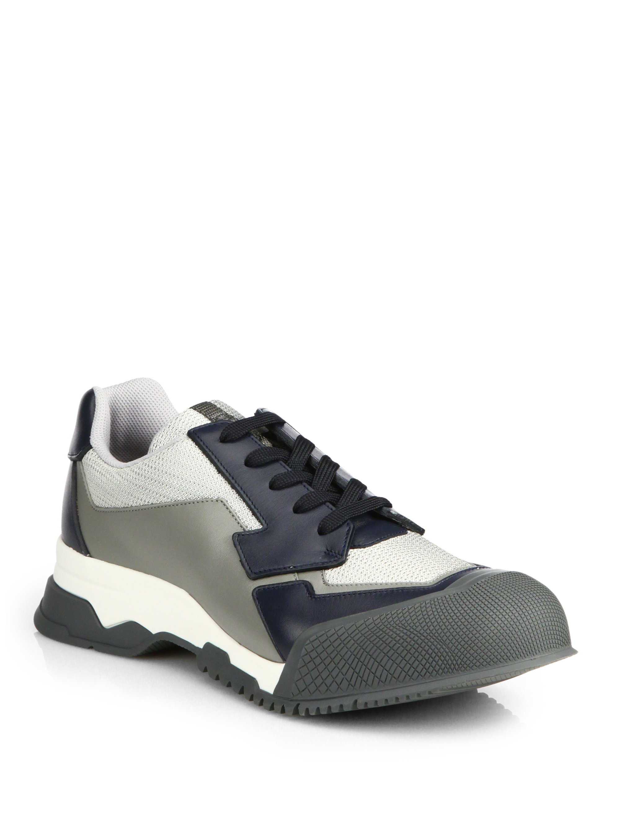 Prada Leather Laced Sneakers in Gray for Men (GREY-NAVY) | Lyst