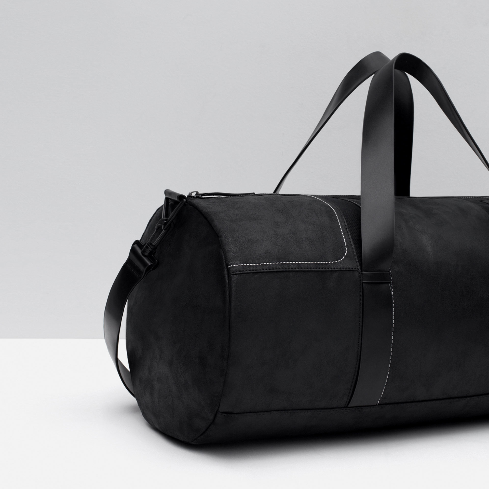 Zara Duffel Bag With Top Stitching Detail in Black for Men | Lyst