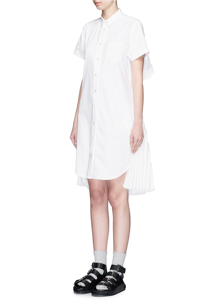 Sacai Open  Back  Pleat Skirt Poplin Shirt  Dress  in White Lyst