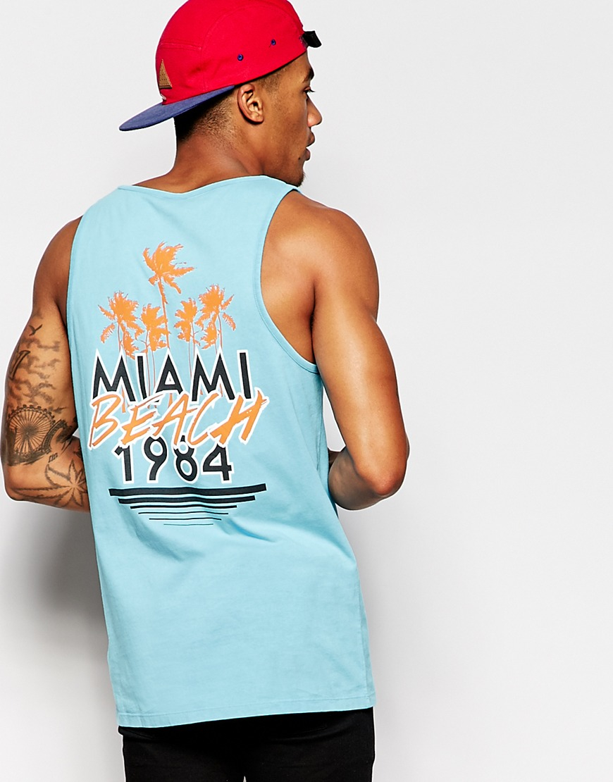 Lyst - Asos Vest With Miami Beach Print In Relaxed Skater Fit in Blue ...