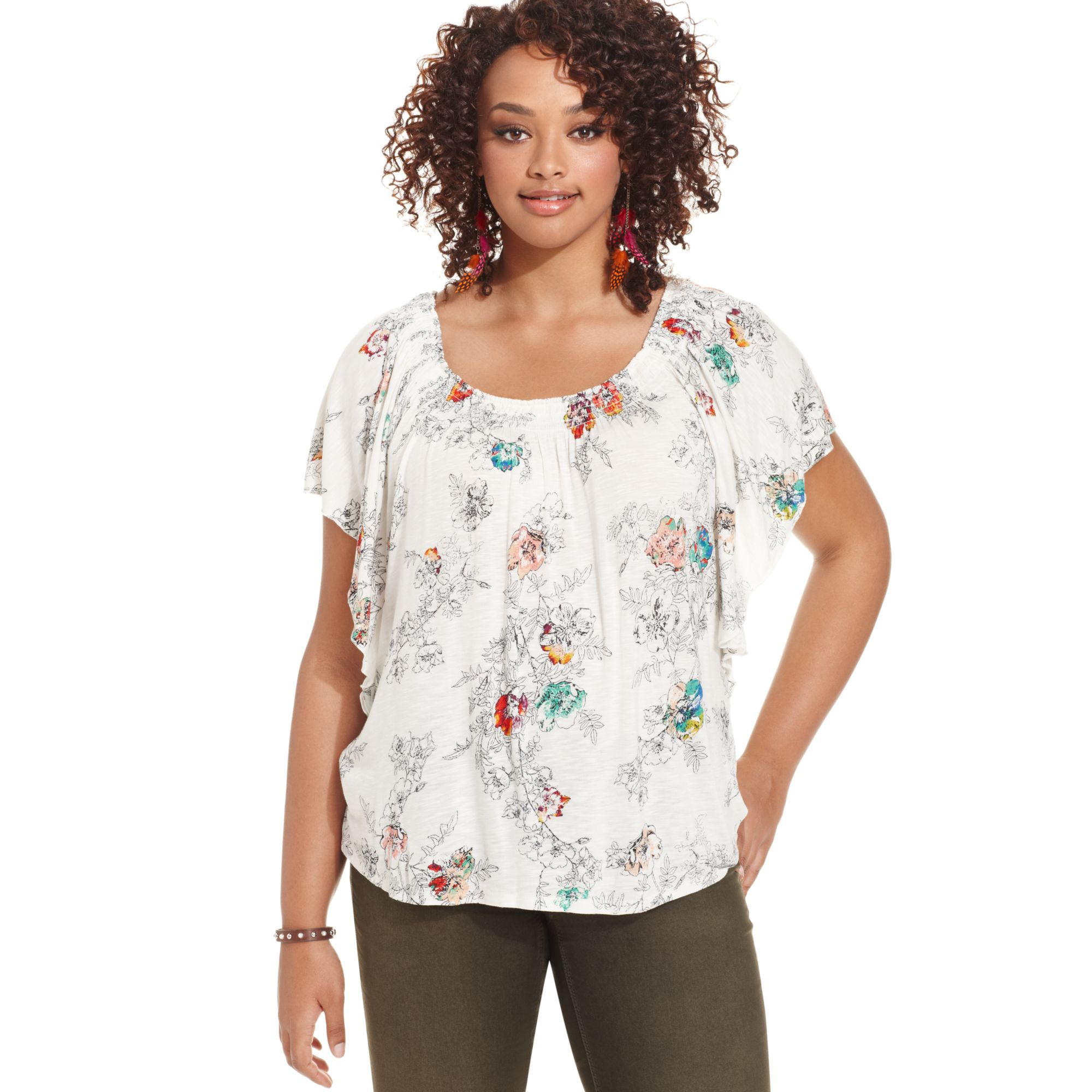 American Rag Plus Size Shortsleeve Floralprint Top in Multicolor (Egret ...