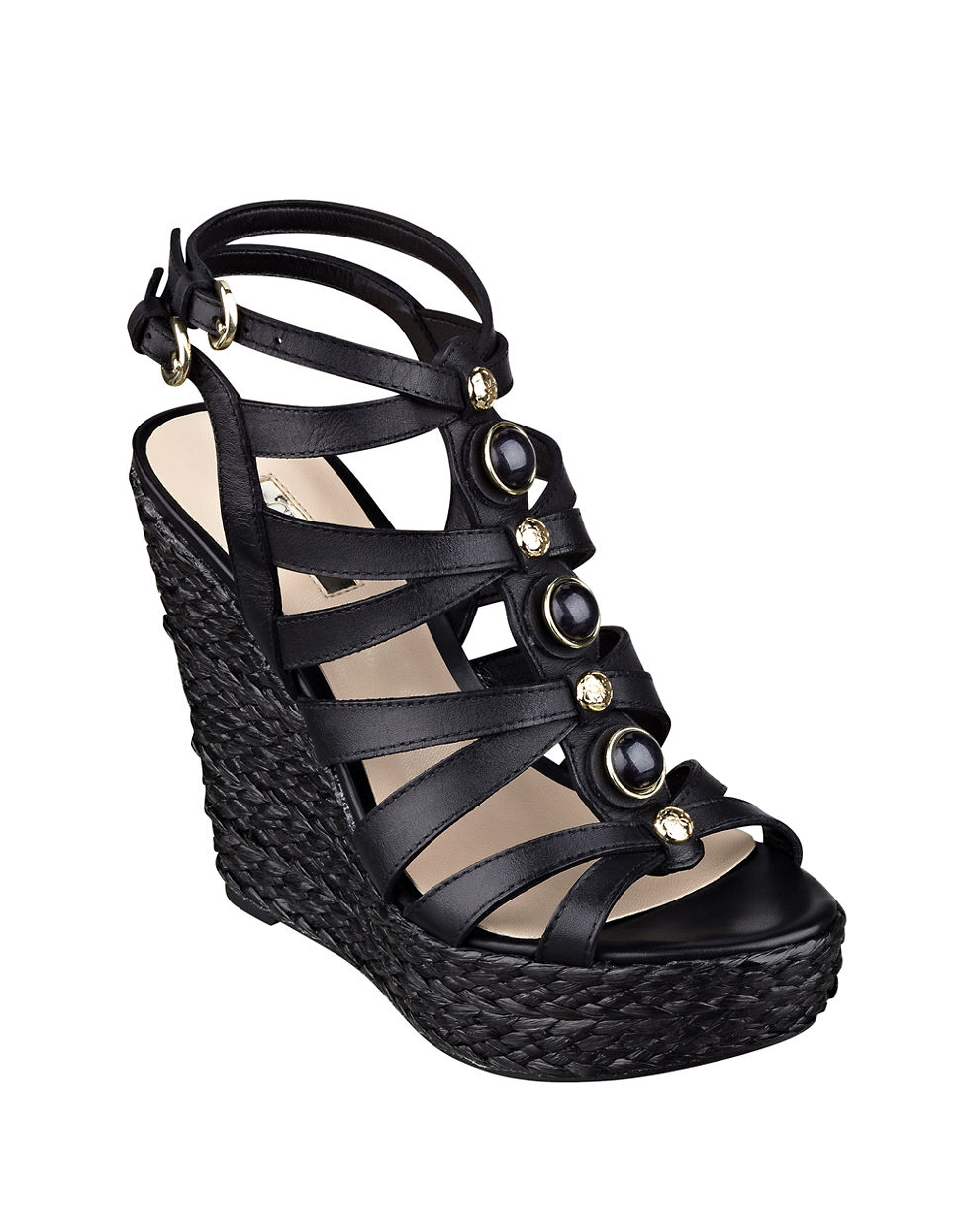 Lyst - Guess Onixx Leather Wedge Sandals in Black