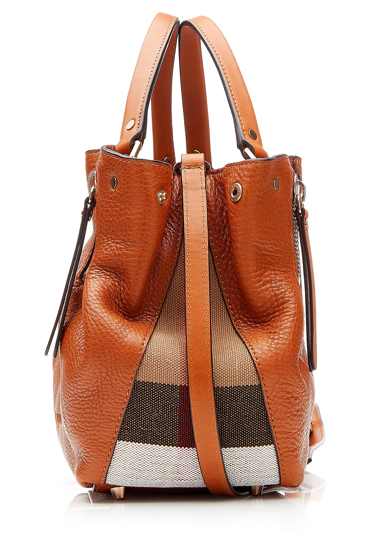 Lyst Burberry Leather Shoulder Bag With Printed Fabric Brown In Gallery