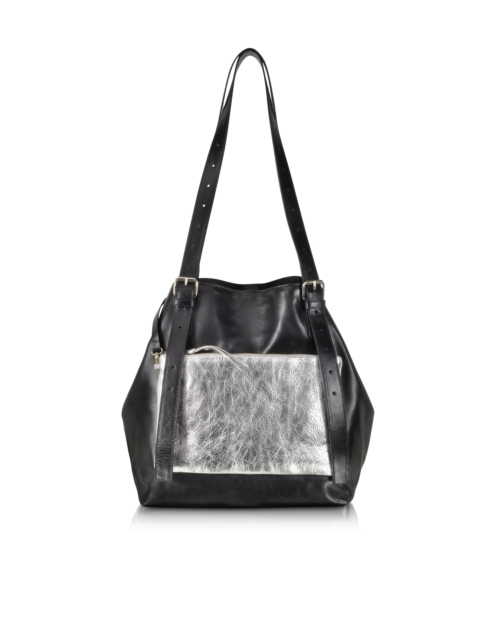 MM6 by Maison Martin Margiela | Black And Silver Leather Shoulder Bag ...