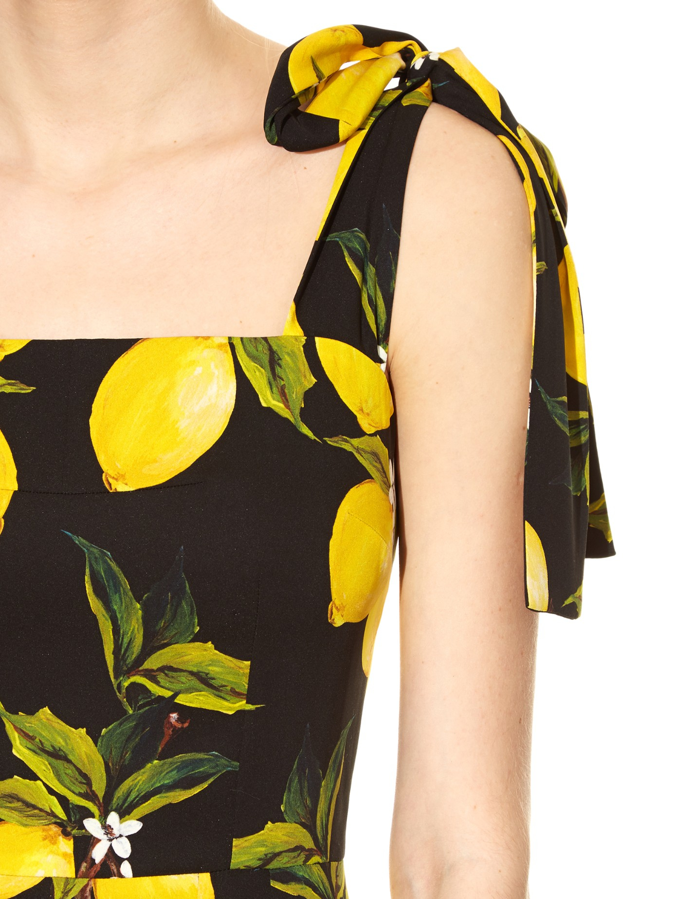 Dolce & Gabbana Lemon-print Fluted-hem Straps Dress in