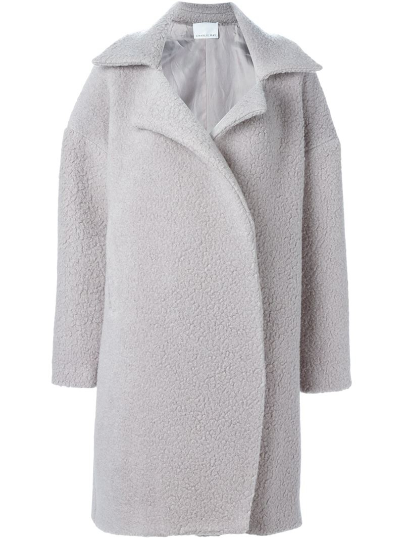 Charlie may Woven Fleece Coat in Gray | Lyst