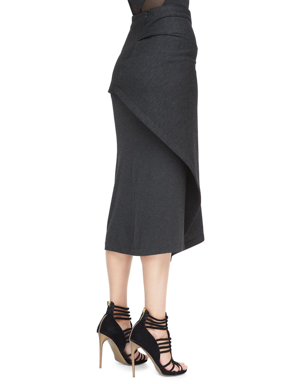Lyst - Donna Karan Draped Jersey Midi Skirt in Gray