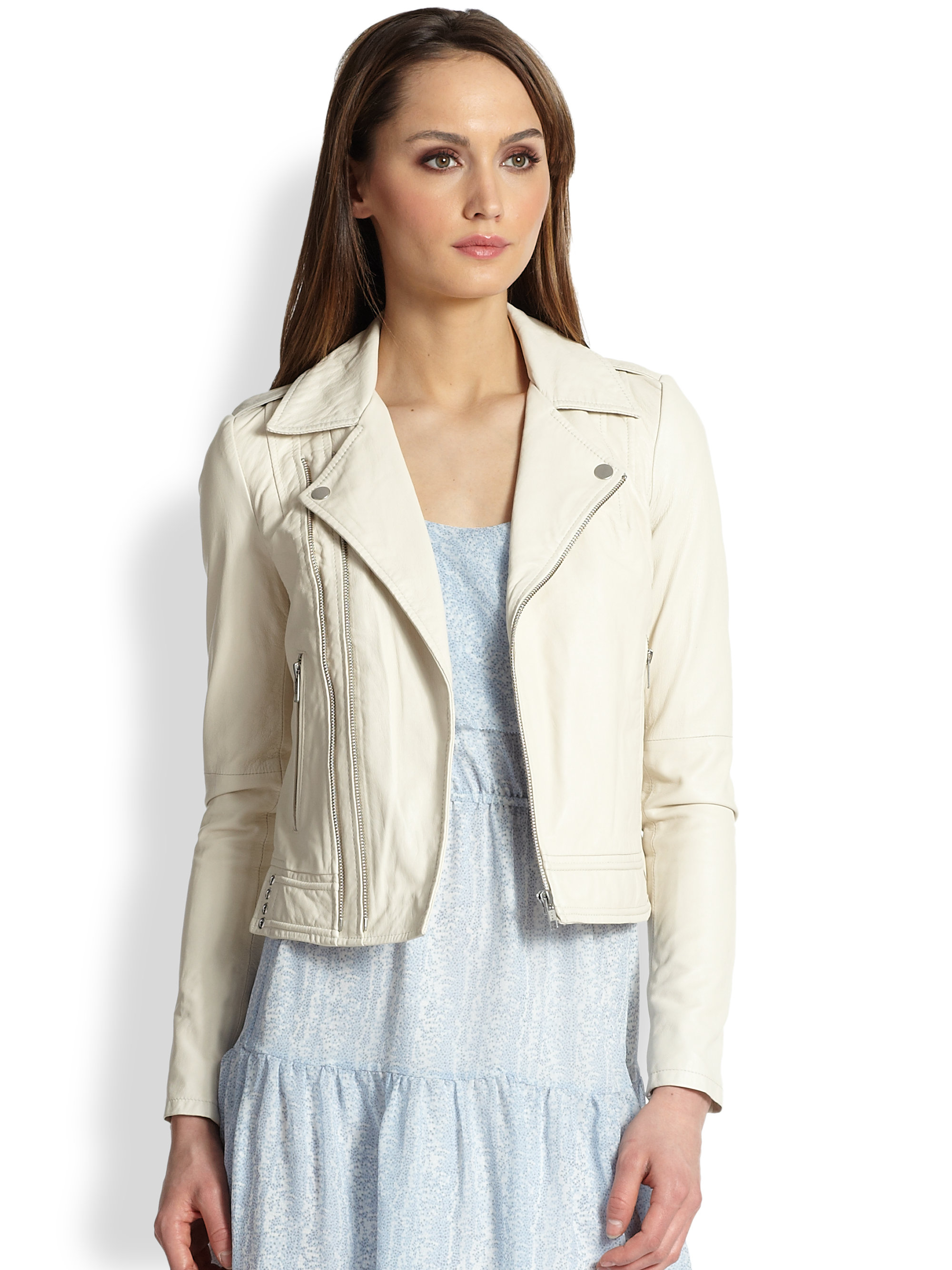 Lyst Joie Caldine Leather Moto Jacket In Natural Gallery