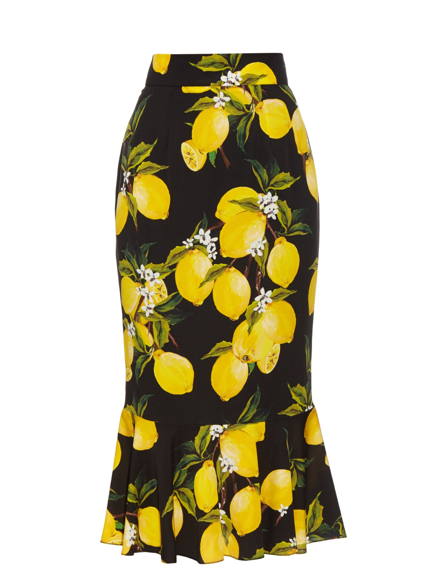 Dolce & gabbana Lemon-print Silk-blend Charmeuse Skirt in Yellow | Lyst