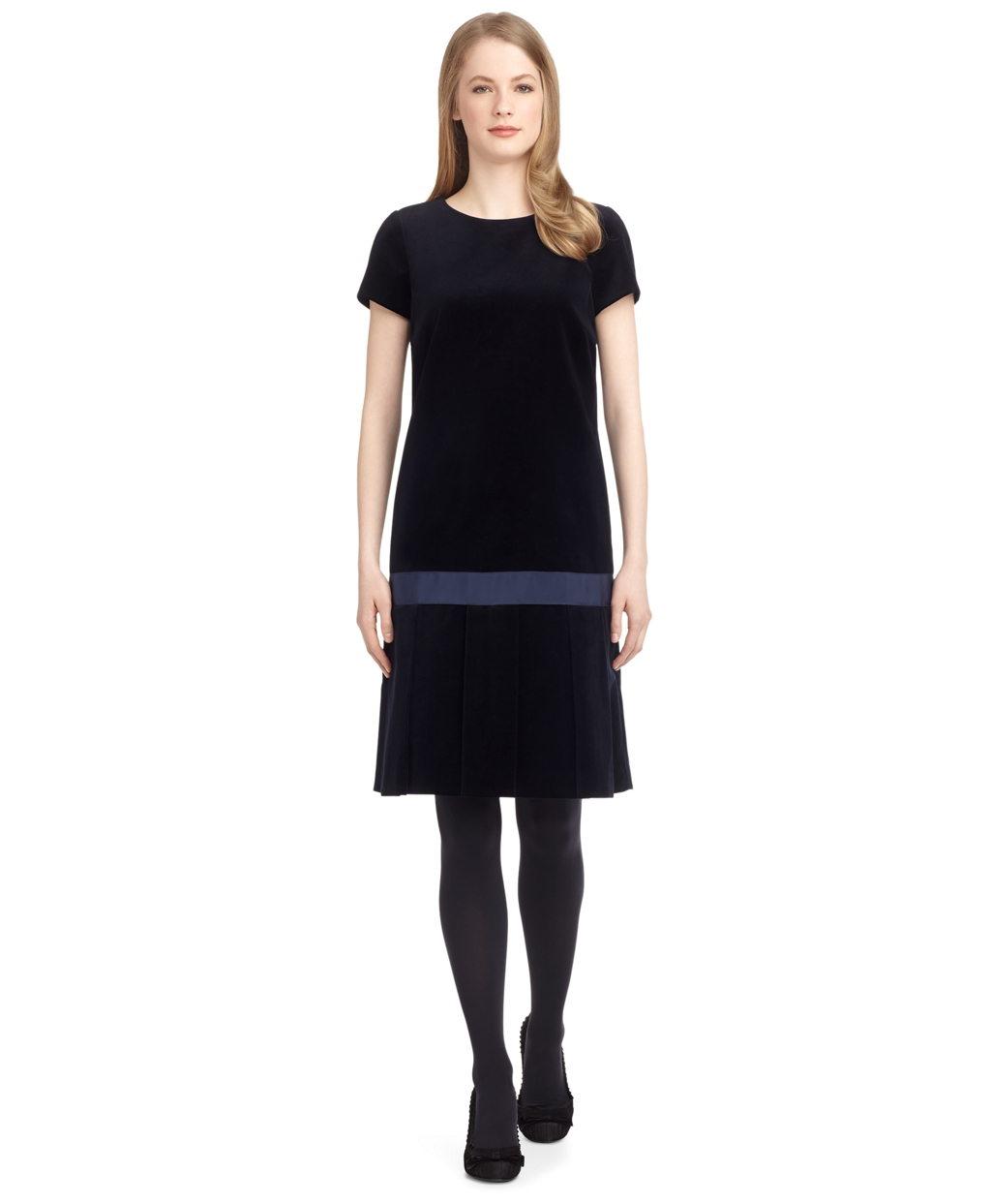 brooks brothers navy velvet drop waist dress blue product 0 408374717 normal