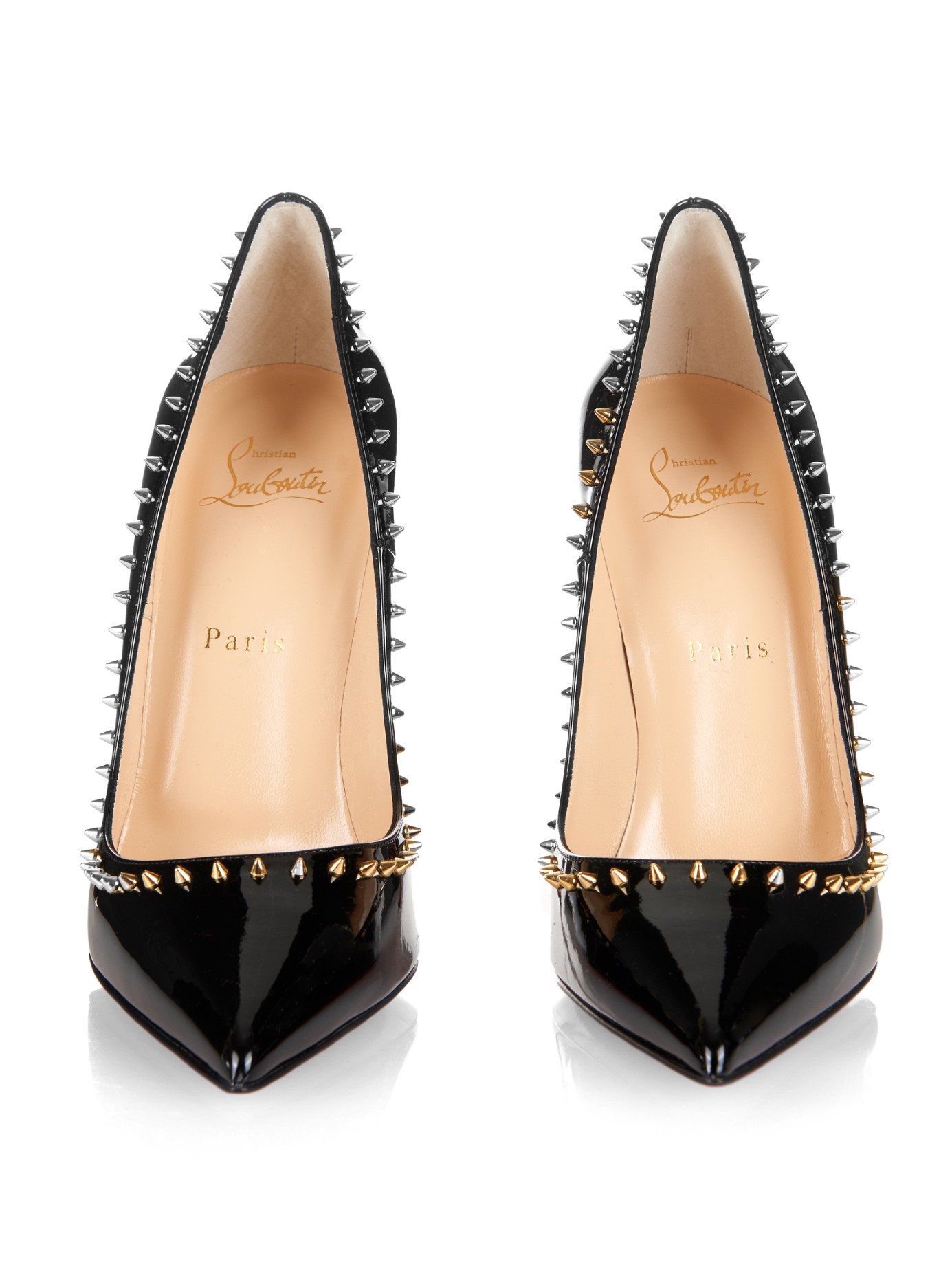 Christian louboutin Anjalina Studded Patent Leather Pumps in Black ...