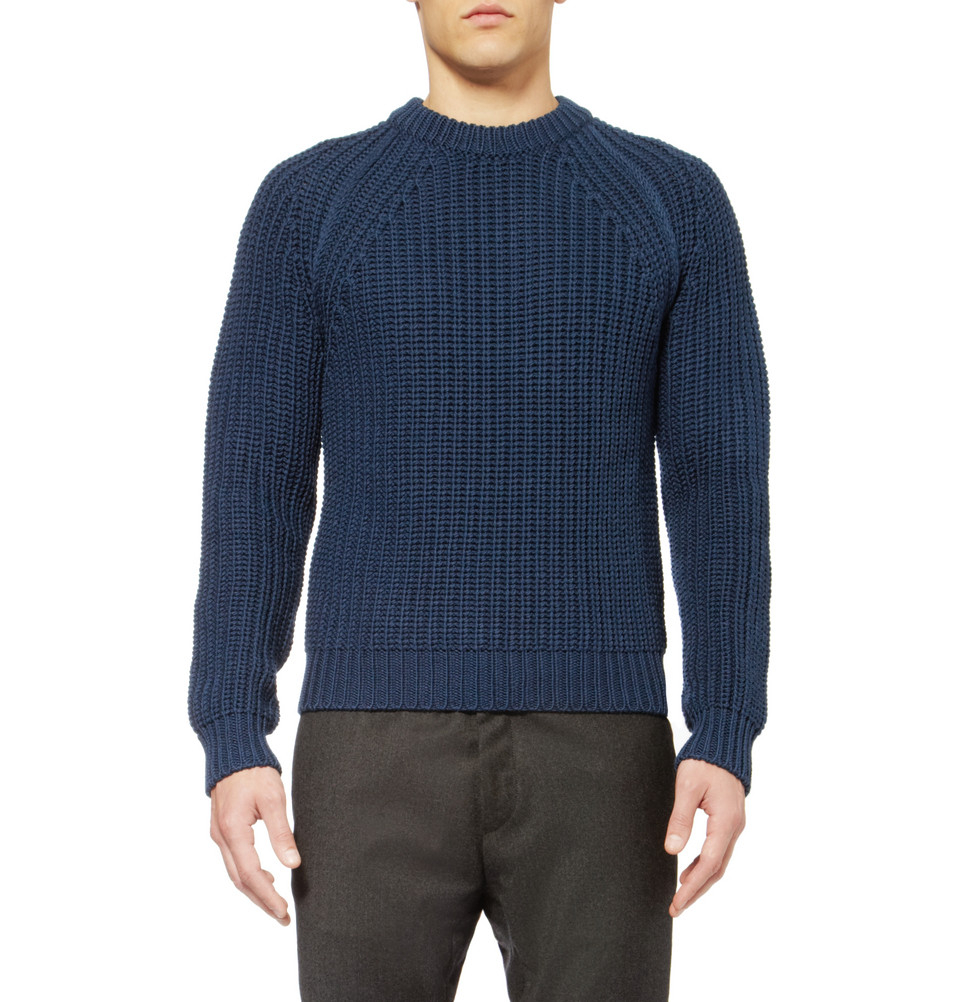 Lanvin Chunky Rib-Knit Merino Wool Sweater in Blue for Men | Lyst