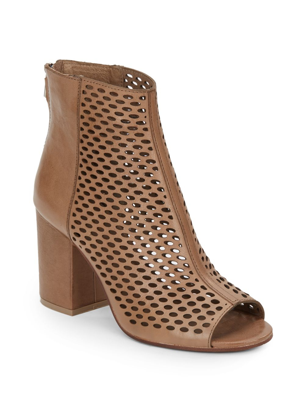 Ash Fancy Perforated Leather Peep Toe Ankle Boots in Brown | Lyst