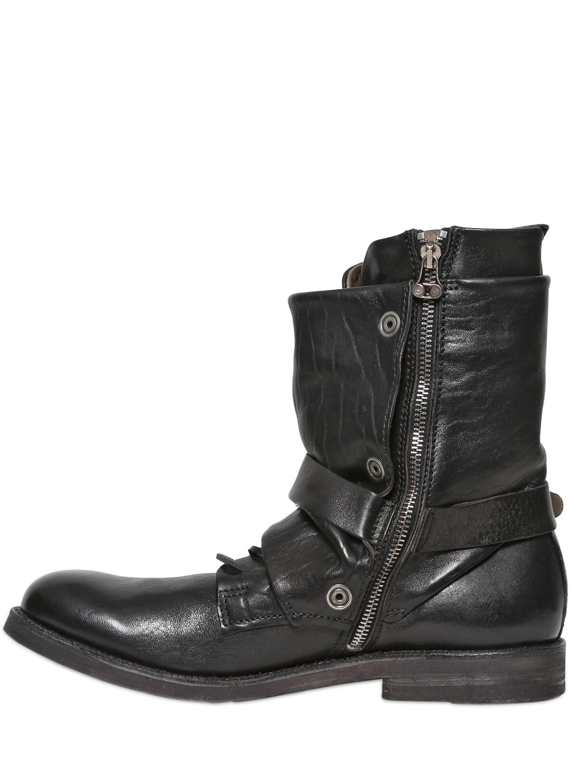 A.s.98 Zip, Buckle & Buttons Leather Boots in Black | Lyst