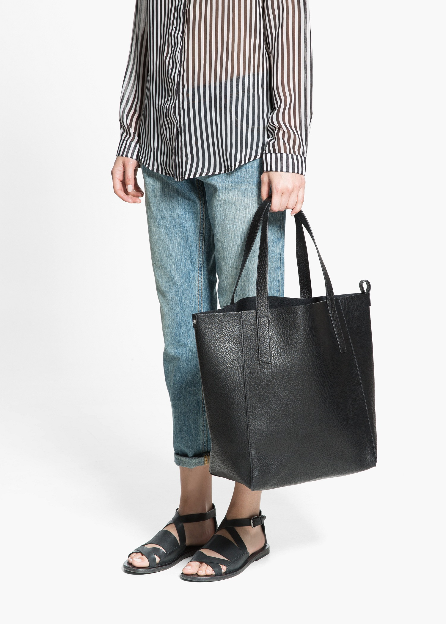 black leather shopper tote