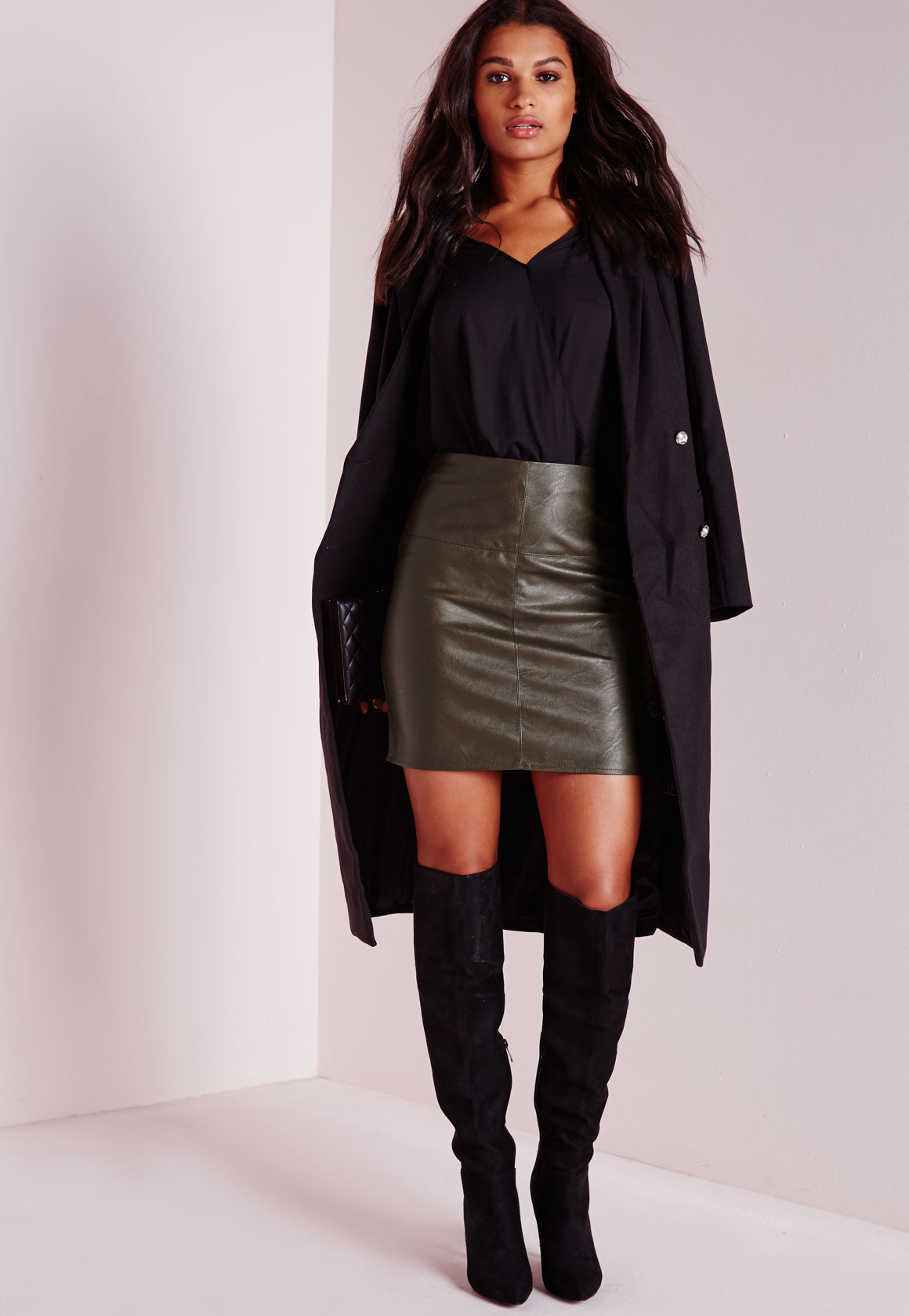 Missguided Tall Faux Leather Mini Skirt Khaki in Natural | Lyst