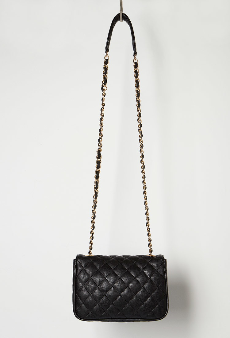 Forever 21 | Black Quilted Faux Leather Crossbody Bag | Lyst