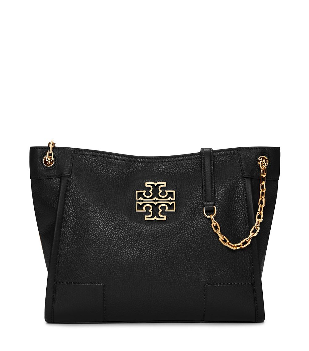 Lyst - Tory burch Britten Small Slouchy Leather Tote in Black