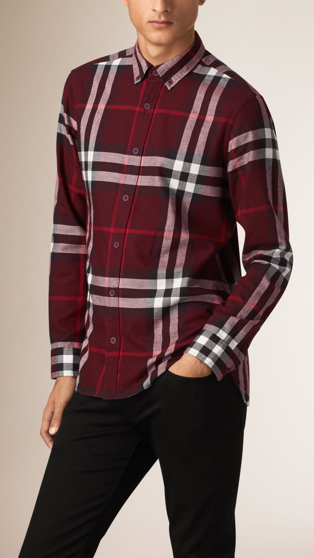 Burberry Check Cotton Flannel Shirt Claret in Red for Men (CLARET) | Lyst