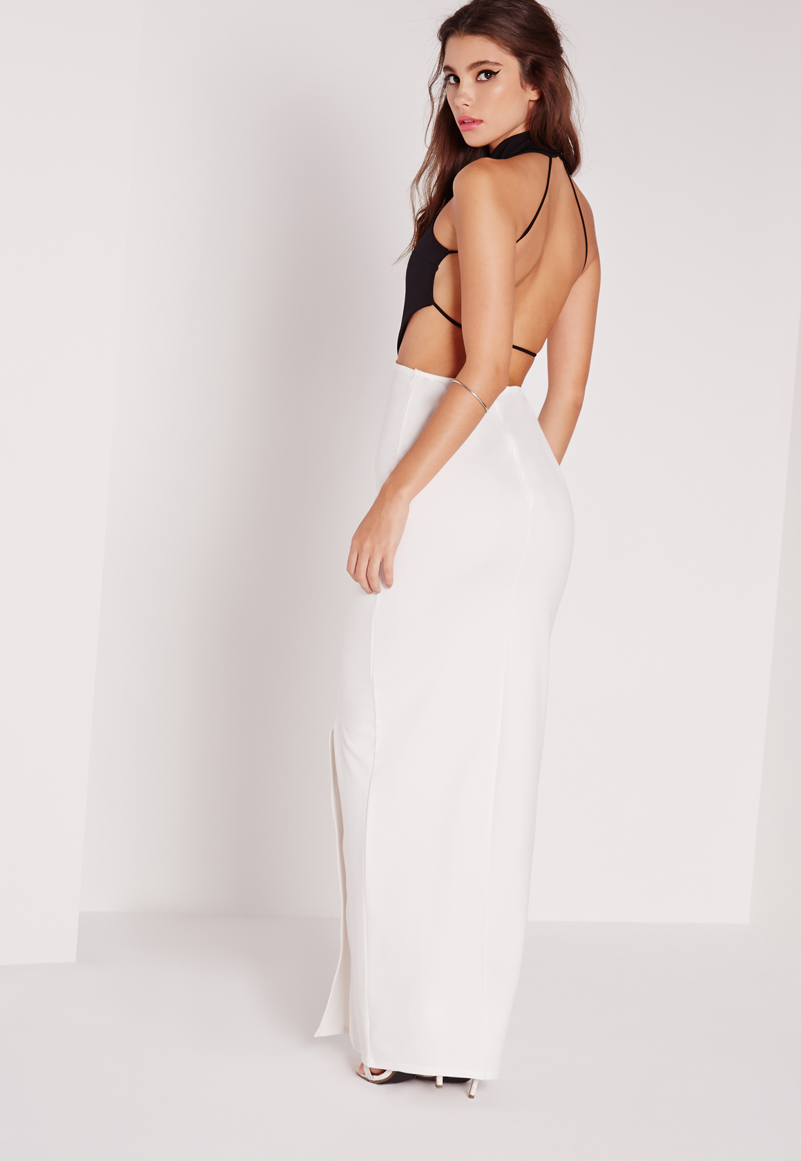 missguided backless maxi dress monochrome in black lyst missguided backless maxi dress monochrome in black lyst