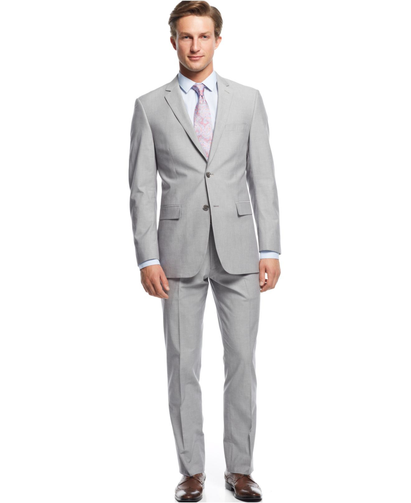 Perry Ellis Light Grey Sharkskin Slim-Fit Suit in Gray for Men (Light ...