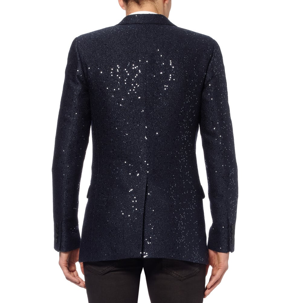 Saint laurent Sequinembellished Woolblend Tuxedo Jacket in Blue for Men ...