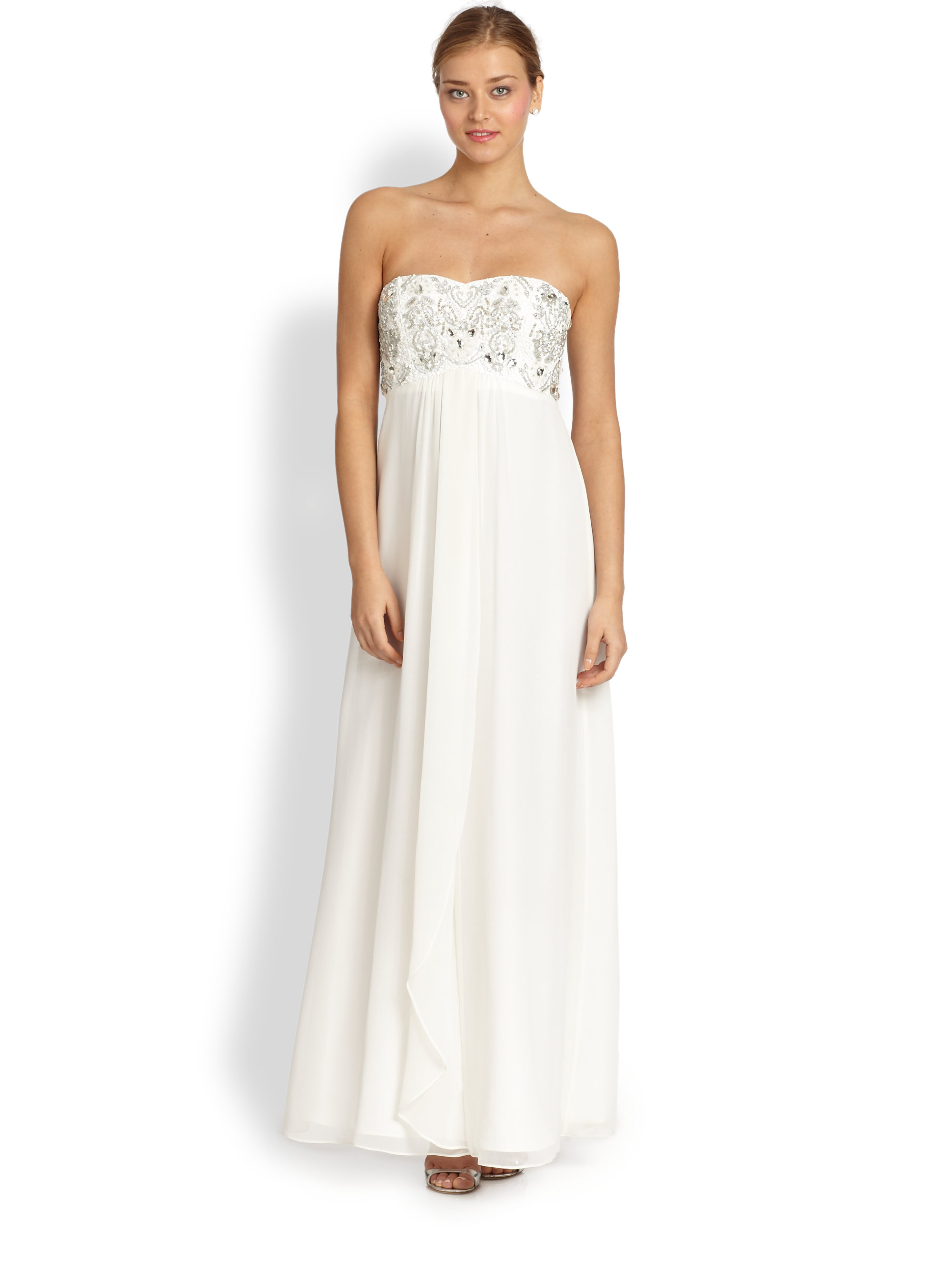 aidan mattox strapless embroidered gown