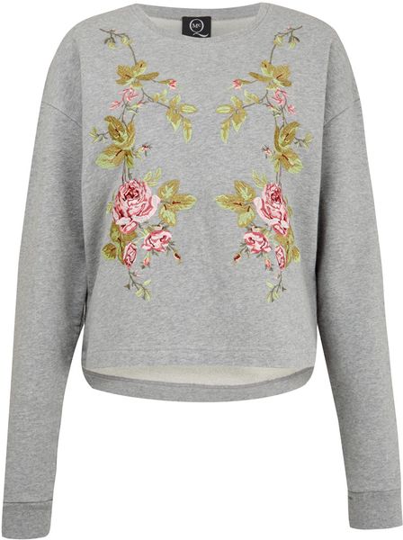 Mcq By Alexander Mcqueen Grey Floral Embroidered Sweatshirt in Gray ...