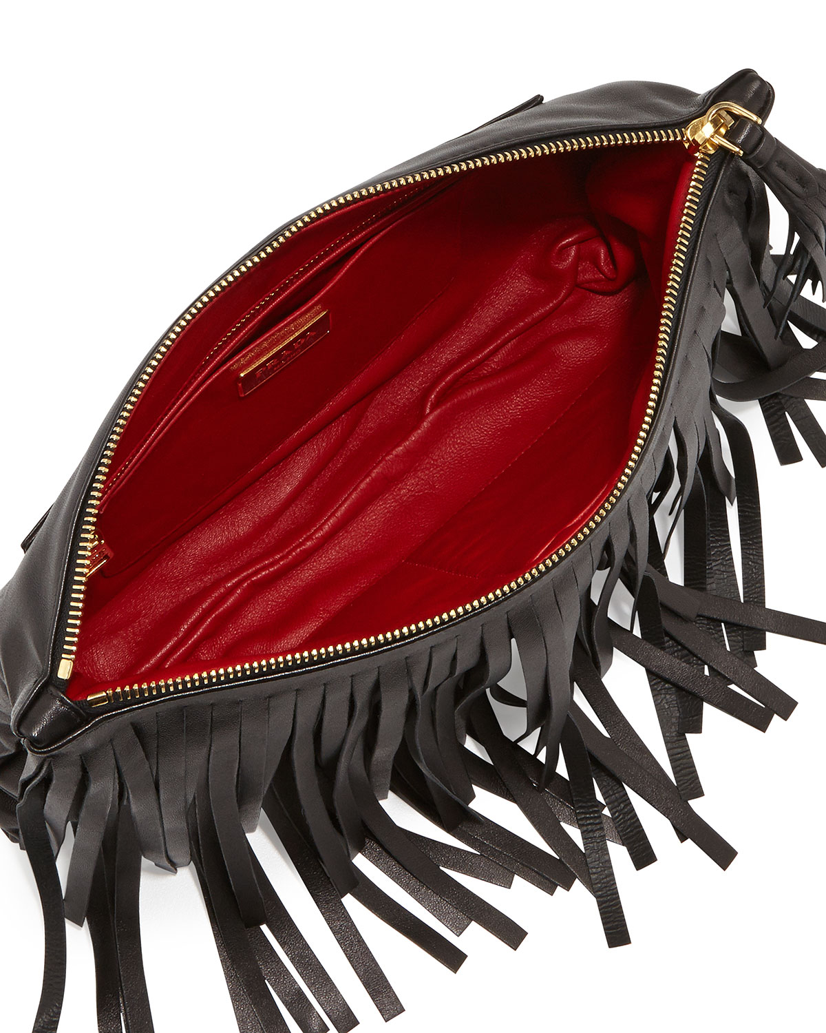 Prada Top-zip Fringe Clutch Bag in Black (Black (Nero)) | Lyst  