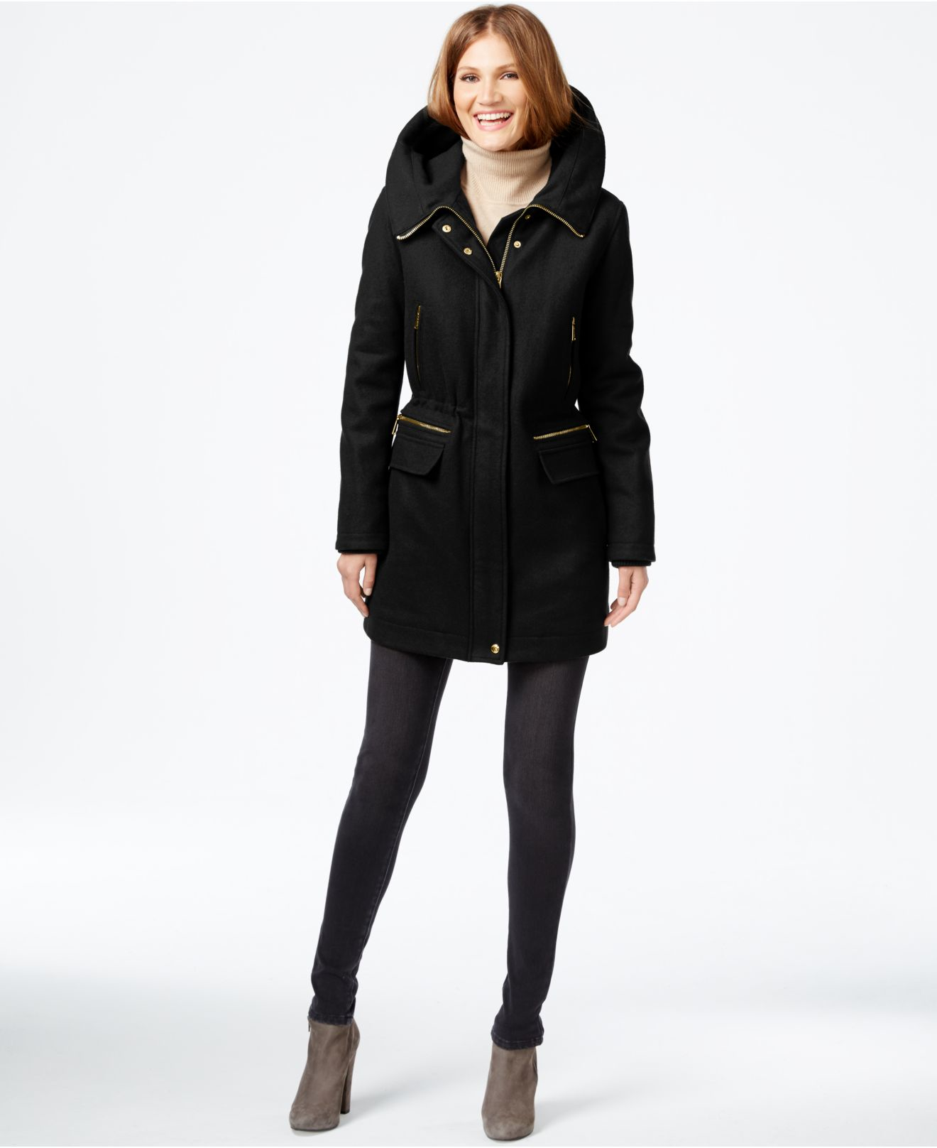 Lyst - Calvin Klein Hooded Wool-blend Anorak Coat in Black