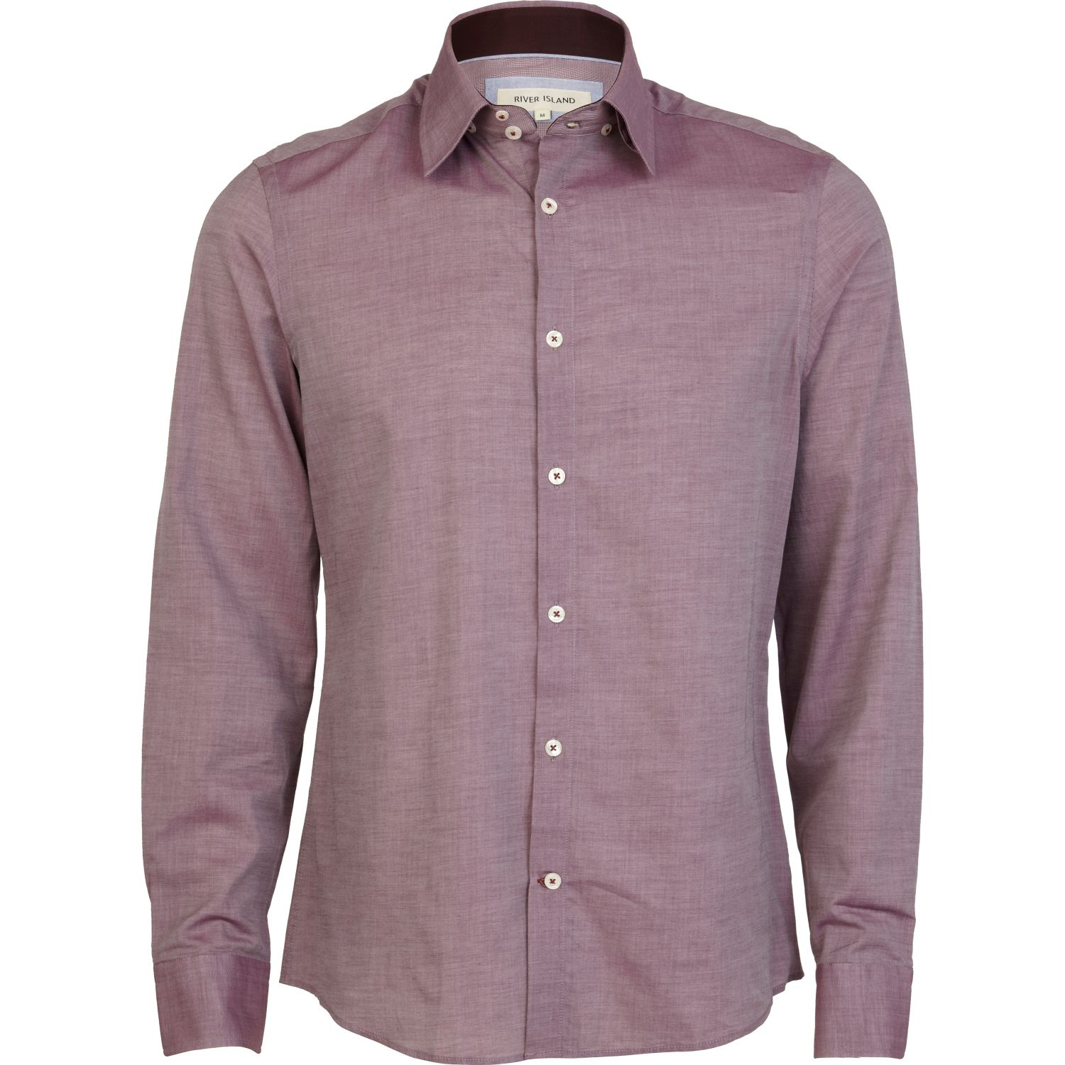 River Island Pink Chambray High Collar Shirt in Pink for Men | Lyst