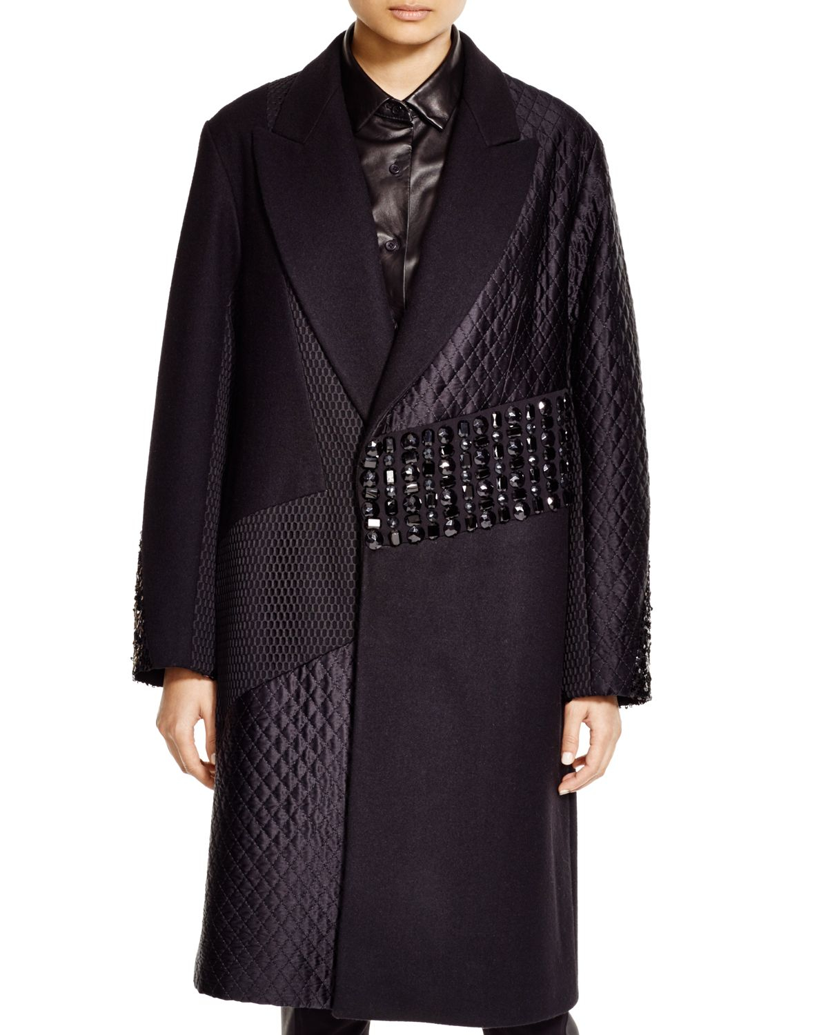Dkny Embellished Mixed Media Patchwork Coat Bloomingdale'S Exclusive